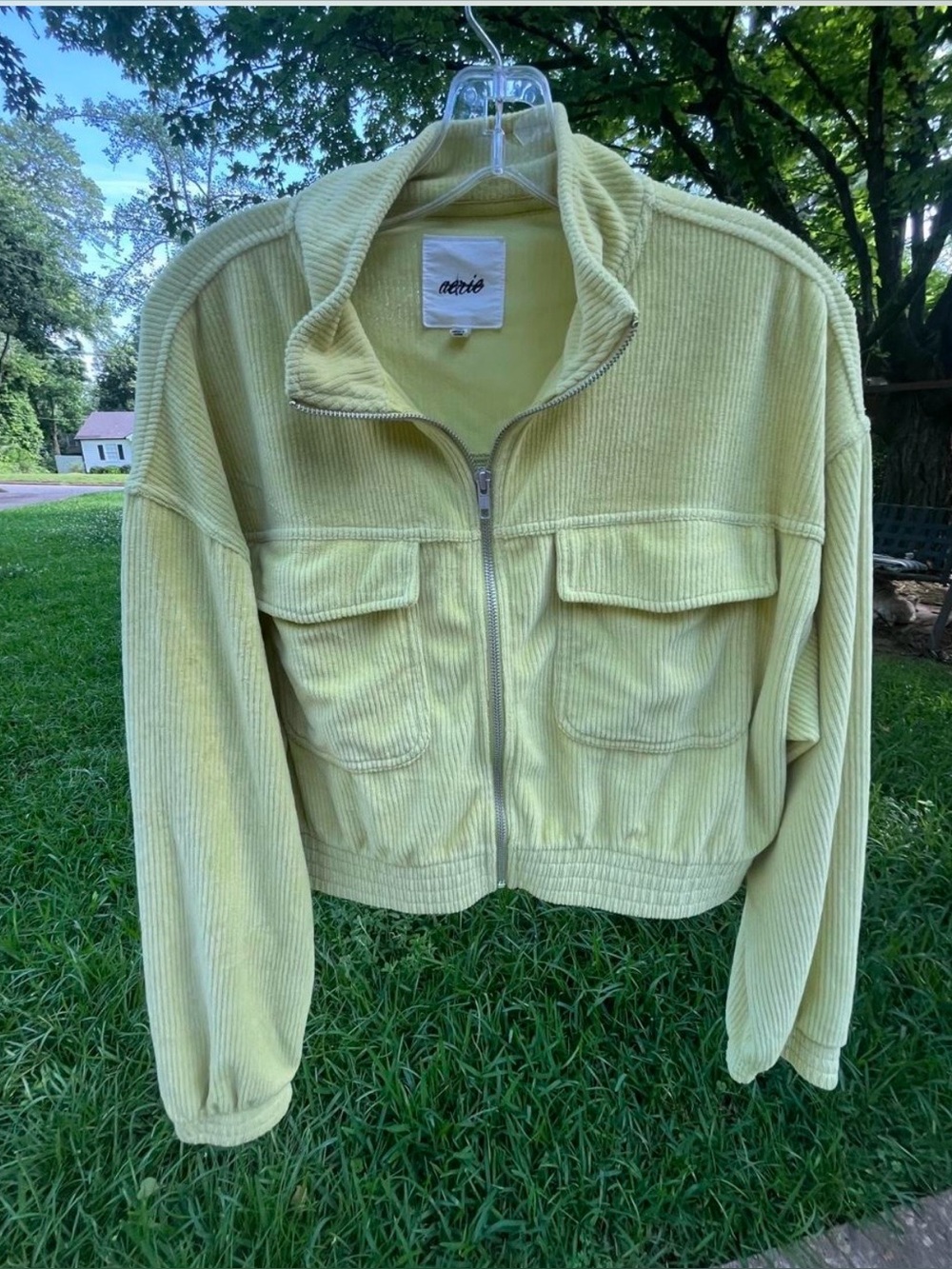 Aerie Pale Yellow Corduroy Zip-Front Jacket L